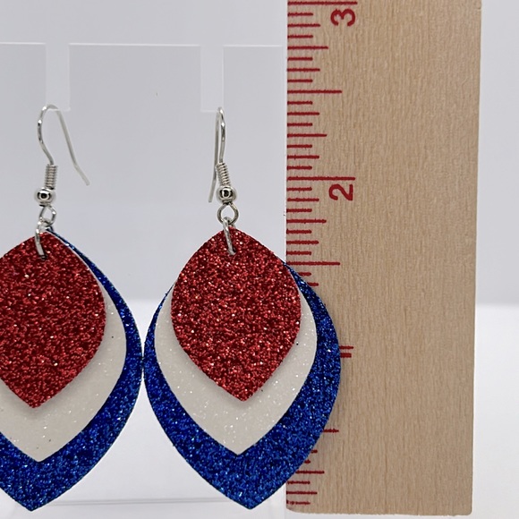 Mini Faux Leather Earrings Red White Blue Patriotic USA - Picture 3 of 3